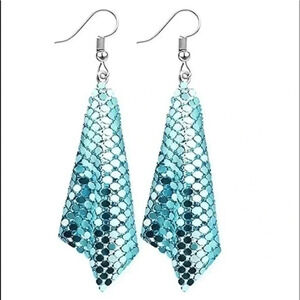 Blue Sequin Dangle Drape Earrings NWT